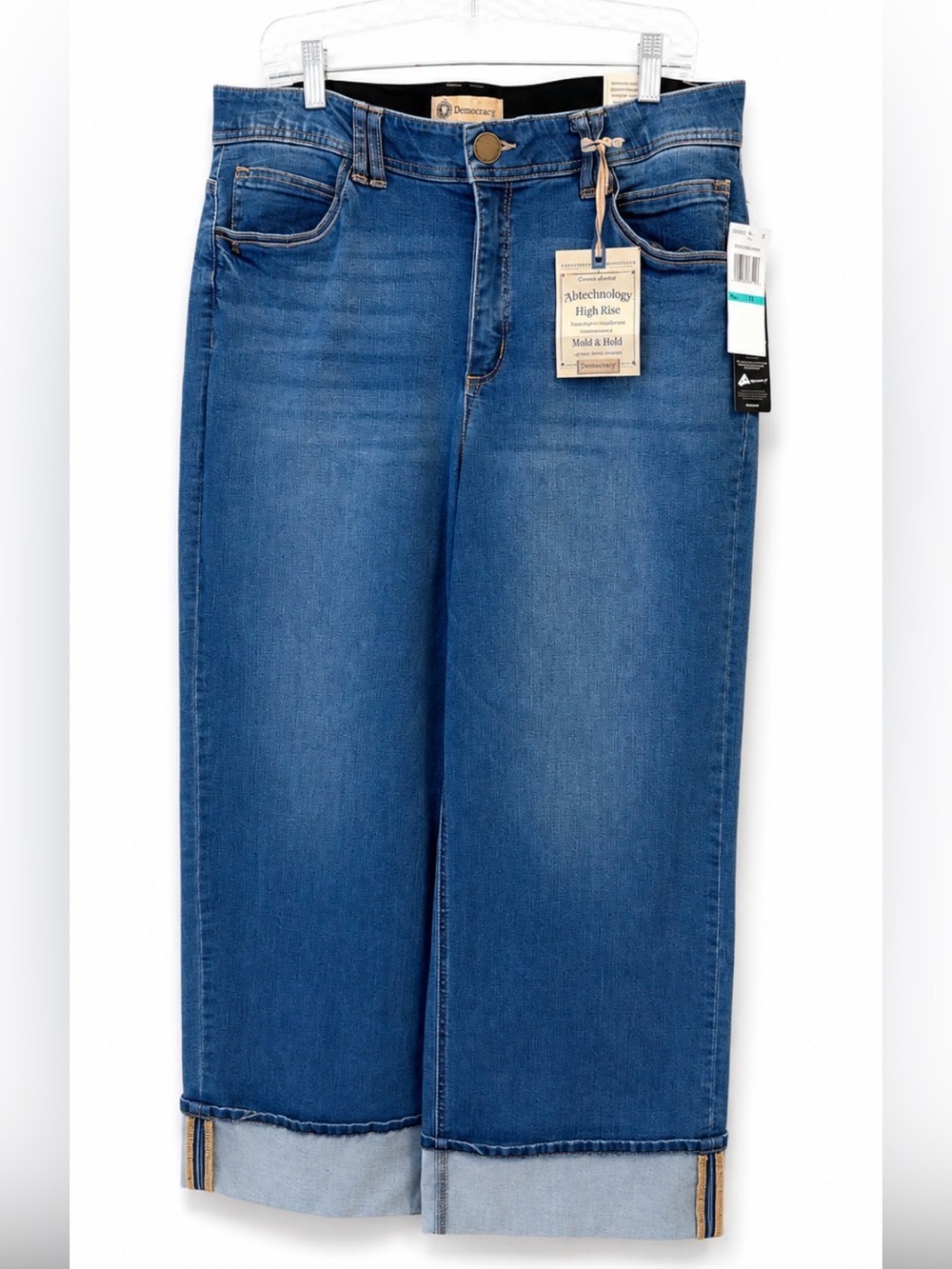 Democracy Women Cotton Denim Jeans 16 Blue Ab-Tech Wide Leg Fixed Cuff Stretch